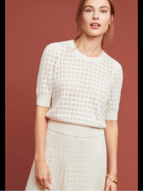 Anthropologie Tops - Anthropologie meadow rue Cadenza Cream Openwork Knit Short-Sleeve Top